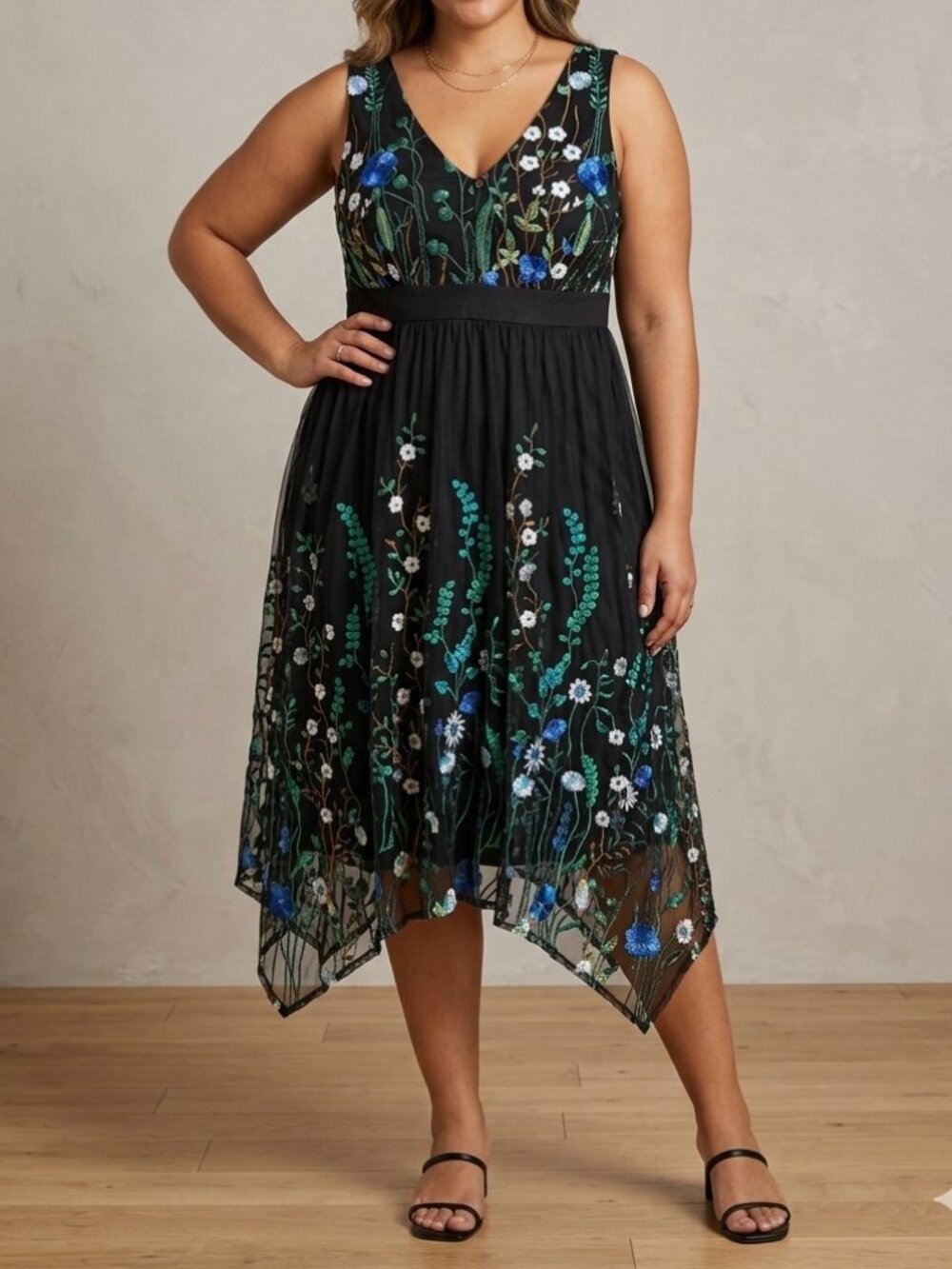 INC International Concepts Dress Embroidered Asymmetrical Hem XL Whimsy Boho
